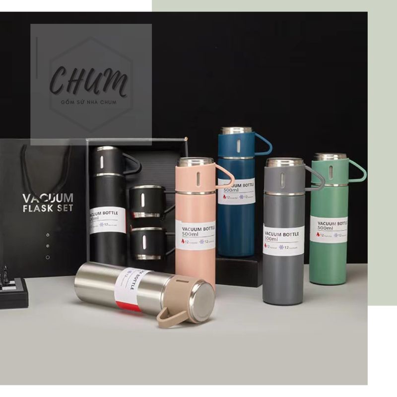 bộ bình giữ nhiệt kèm cốc inox 304 chuẩn xịn