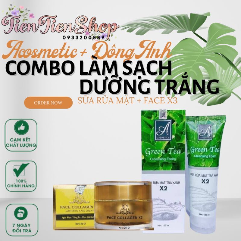 Combo Kem Face X3 Đông Anh + Sữa Rửa Mặt Trà Xanh X2 Phương Anh