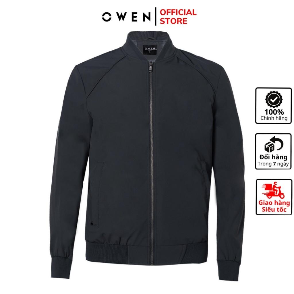 Áo khoác bomber nam Owen JK221553 jacket nhẹ 2 lớp màu xám đậm trơn vải polyester cao cấp dáng suông bo cổ tay và gấu