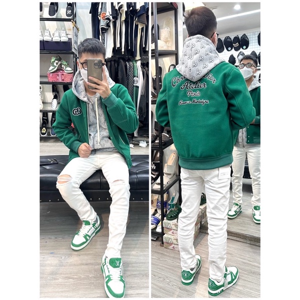 Áo khoác nhung thêu da siêu hot