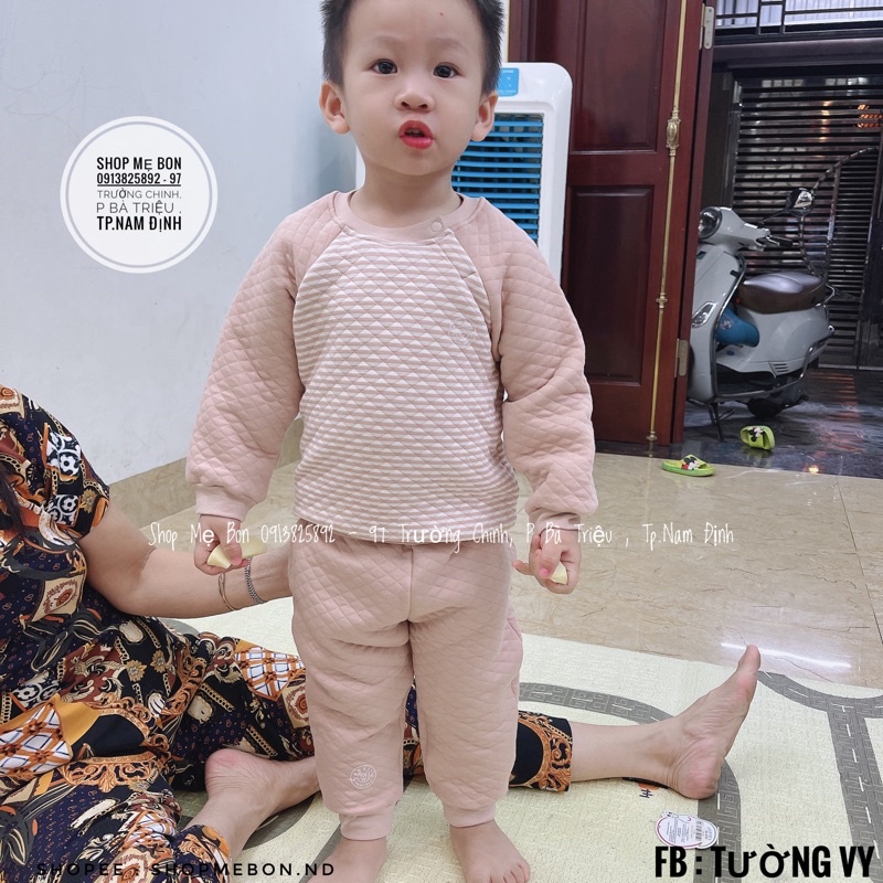 Bộ Hrnee trần bông dài tay cho bé trai bé gái