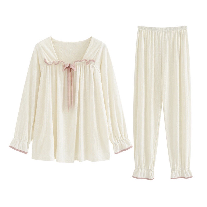 Bán Chạy#Bộ Đồ Ngủ Tay Dài Đính Nơ Phong Cách Nhật Bản Dễ Thương Thời Trang Thu Đông Cho Nữ