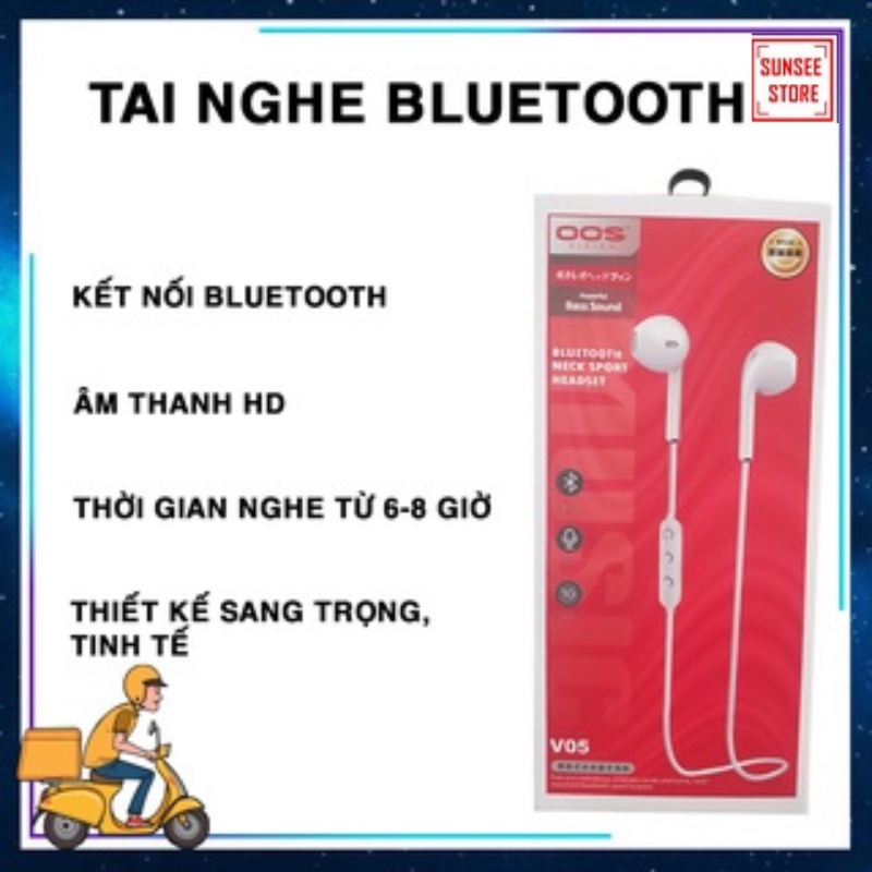 Tai nghe Bluetooth - V05 thể thao có dây đeo cổ, thiết kế nhỏ gọn, tích hợp micro, âm bass trầm ổn định
