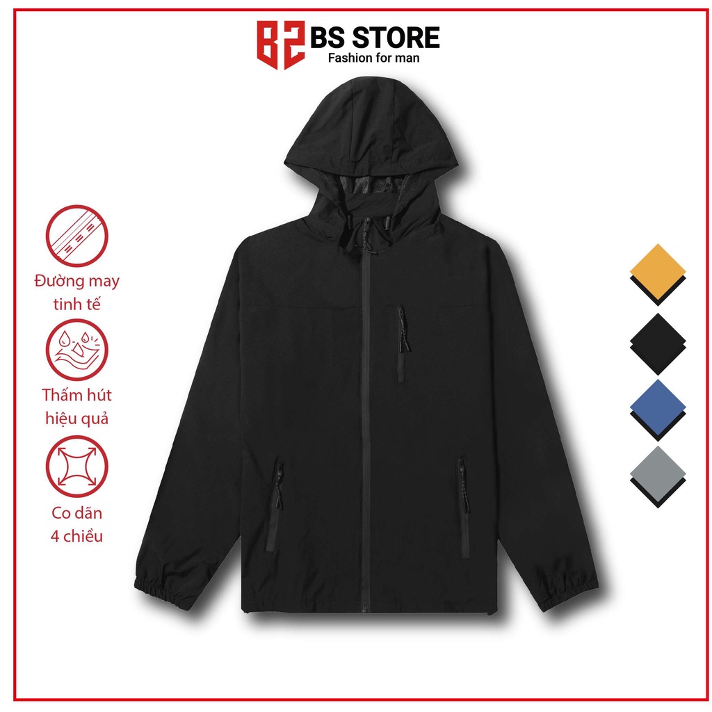 Áo khoác gió nam nữ có mũ cao cấp 2 lớp BSSTORE chất liệu gió tráng bạc chống tia UV chống nắng thời trang - bs57
