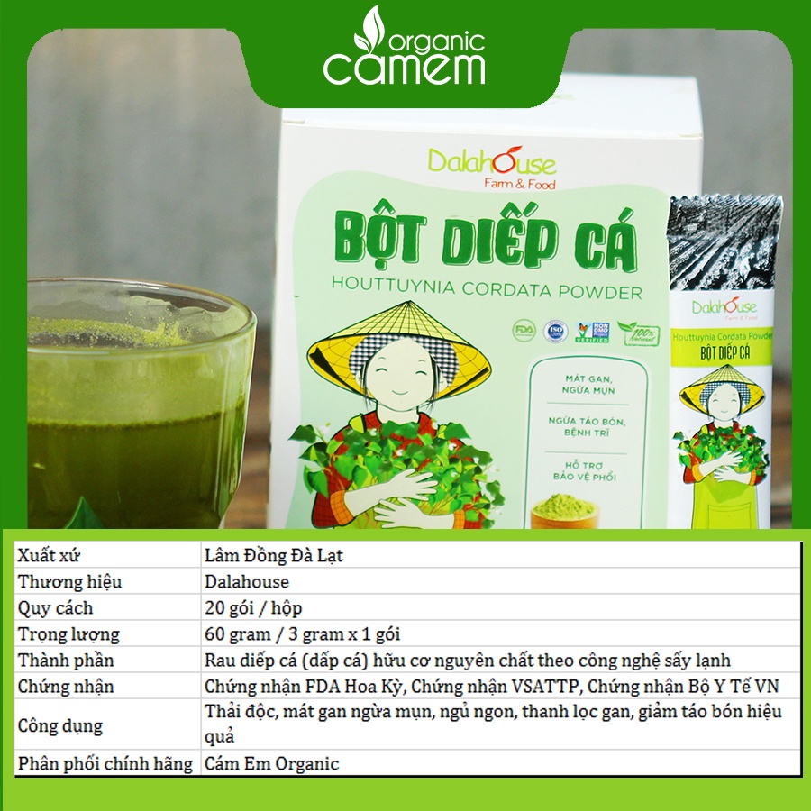 BỘT RAU DIẾP CÁ DALAHOUSE - THANH NHIỆT MÁT GAN - NGĂN NGỪA TÁO BÓN