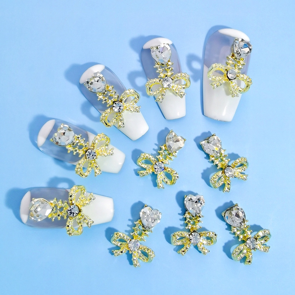 Bộ 10 Phụ Kiện Trang Trí Móng Tay Hình Nơ Bằng Hợp Kim Chống Rỉ Màu Sắc Tươi Sáng Đa Năng