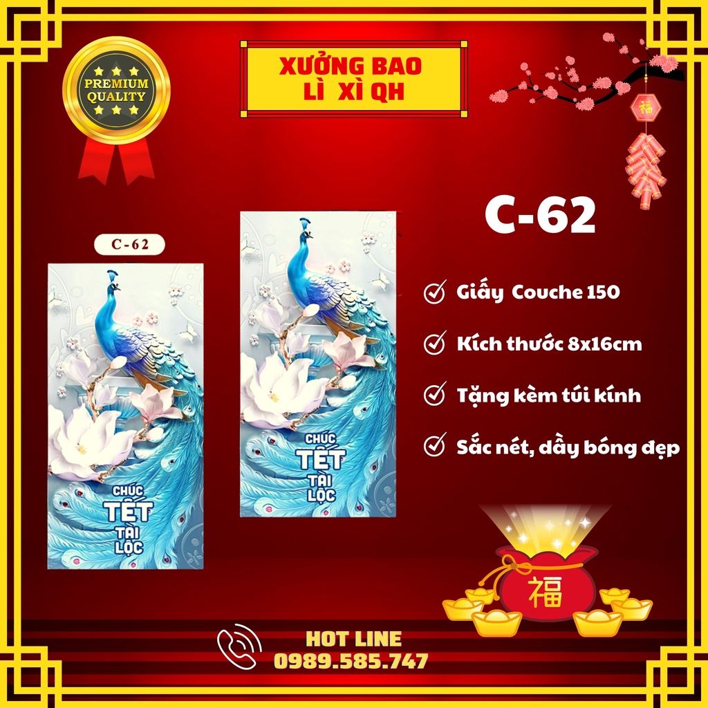 🧧Bao Lì Xì Tết 2023 Xuân Quý Mão - Bộ chim cá hoa lá an nhiên đẹp sắc nét - Bộ mẫu C
