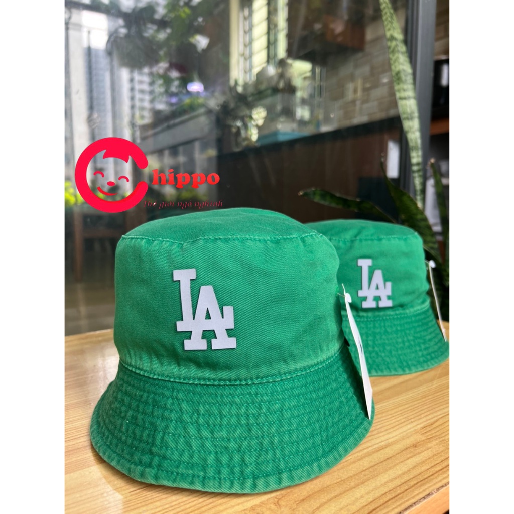 Mũ bucket vành cụp  MLB màu xanh lá cây có kèm tag hàng xuất phong cách unisex có thể gấp gọn