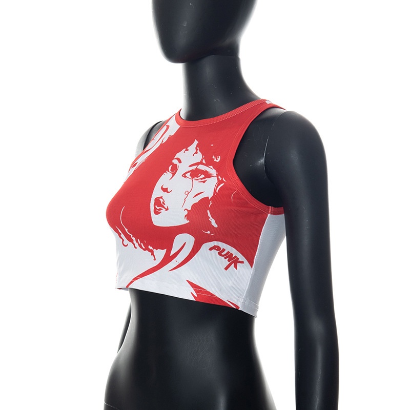 Áo Croptop Sát Nách Cổ Tròn In Họa Tiết Chân Dung Phong Cách Âu Mỹ Thời Trang Cho Nữ