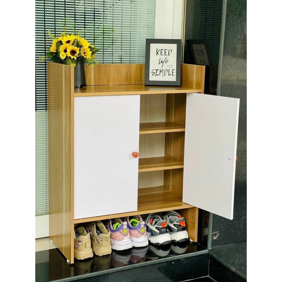 Tủ giày gỗ 2 ngăn cánh trắng