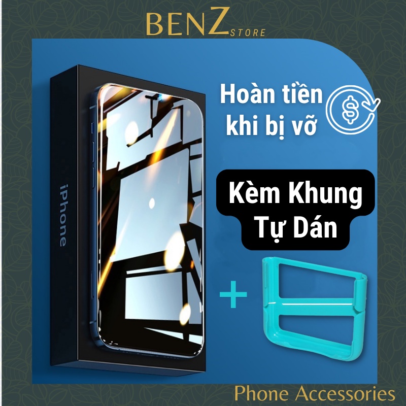 Kính cường lực KingKong chống nhìn trộm cho iphone kèm khung tự dán chống bám nước vân tay chính hãng VTZ dày 0.3mm