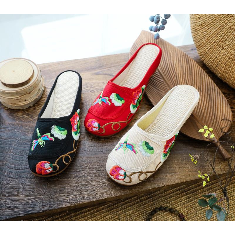 Dép Bít Mũi Vải Thêu Họa Tiết Phong Cách Trung Hoa Cổ Điển Thời Trang Xuân Hè Dành Cho Bạn Nữ Mang Ở Nhà / Ngoài Trời A7 2