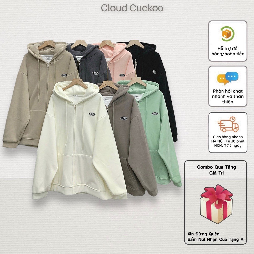 Áo Hoodies Khóa Kéo Nỉ Lót Lông Mềm Mại Logo Bên 1985 Phom Áo To Rộng Rãi - Mã Số: 90880000