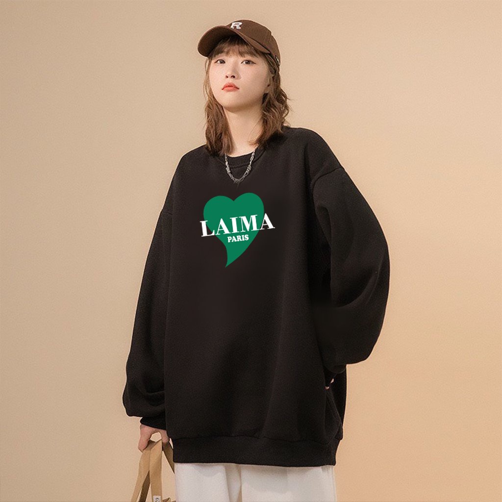 Áo nỉ đôi sweater LAIMA trái tim nam nữ đen trắng dễ phối đồ