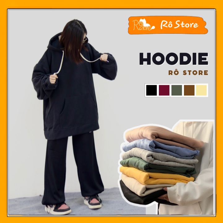 Áo Hoodie Form Rộng Unisex, Hoodie Nữ Nỉ Bông Trơn RÔ STORE HD38