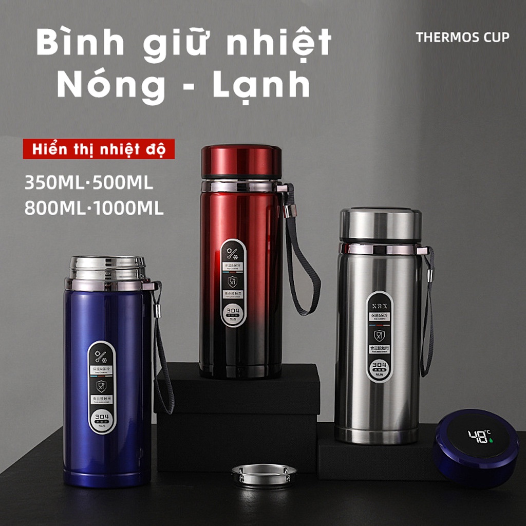 Bình Giữ Nhiệt Nóng Lạnh Inox 304 Cao Cấp Hiển Thị Nhiệt Độ, Dung Tích 500ML, 800ML, 1000ML - BN03
