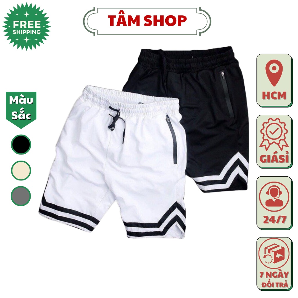 quần short 2 sọc chất poly cao cấp có dây kéo túi