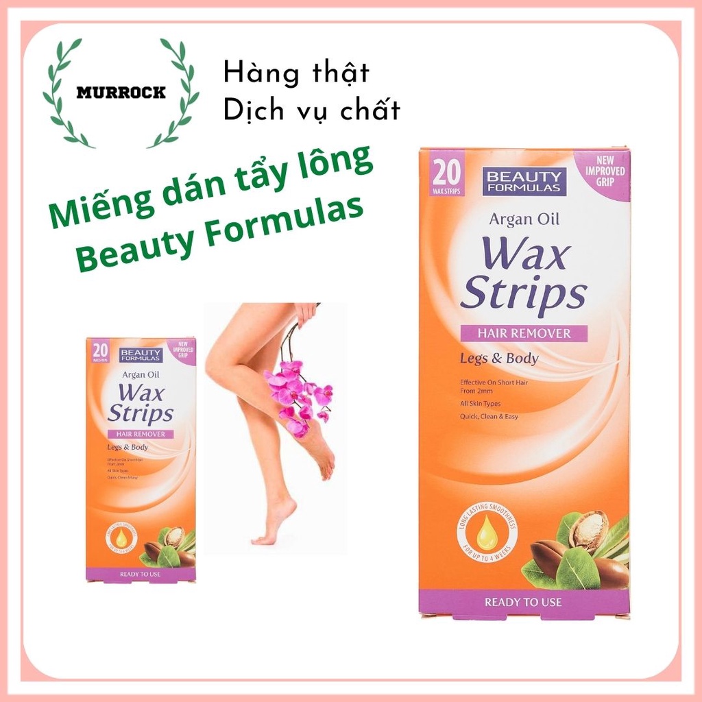 Miếng dán tẩy lông 20 Strips Beauty Formulas Wax Strips Legs & Body UK Anh Quốc, 20 miếng