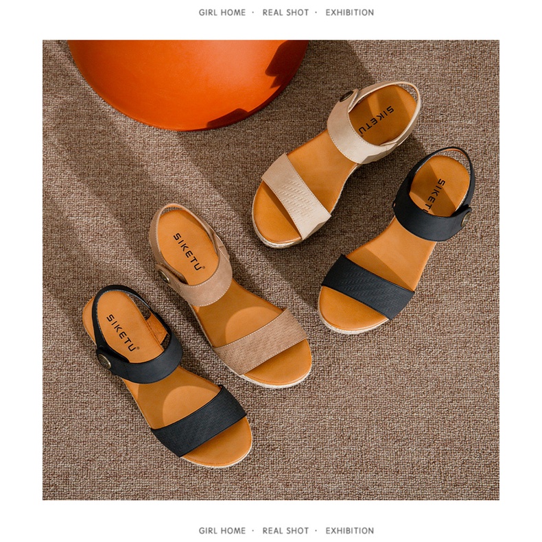 Sandal đế bằng siketu quai dán
