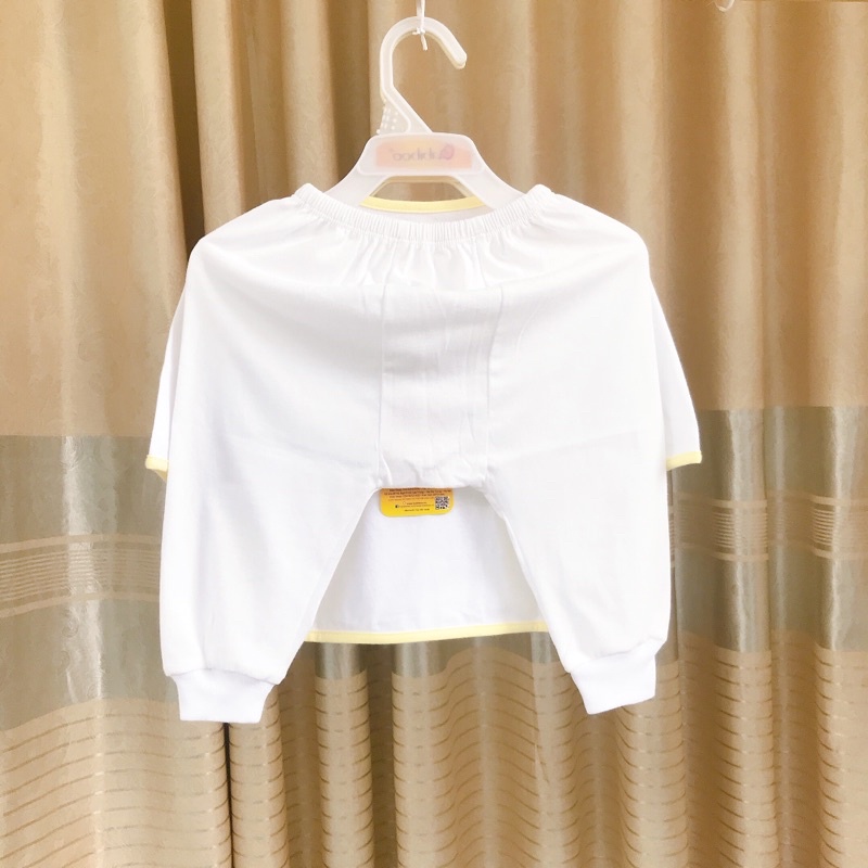 BỘ SƠ SINH DÀI TAY MÀU TRẮNG CÚC LỆCH VIỀN MÀU NHIỀU HOẠ TIẾT - VẢI COTTON 100% CAO CẤP, MỀM MẠI