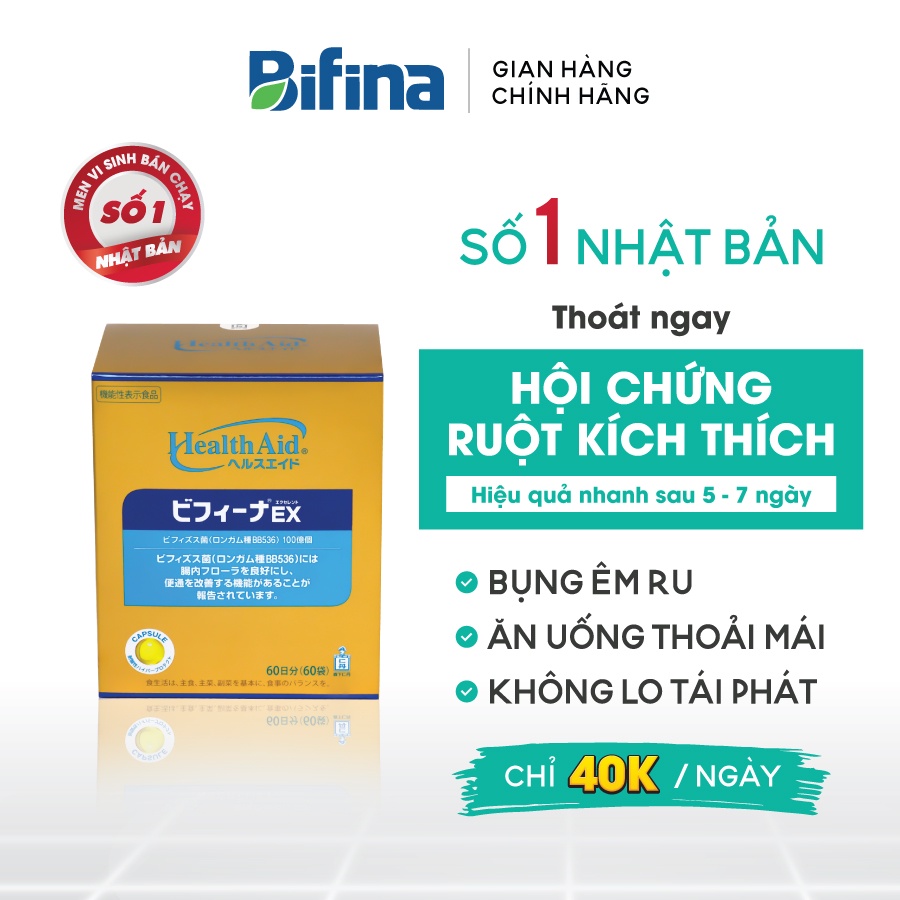 BIFINA NHẬT BẢN - Hội Chứng Ruột Kích Thích - Đau Đại Tràng Co Thắt - Loại EX hộp 30 gói và 60 gói