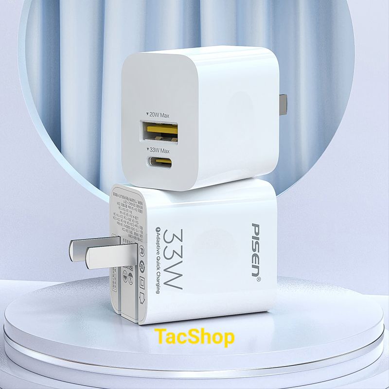 Cốc sạc nhanh 2 cổng Pisen GaN SW-C04 hỗ trợ sạc nhanh PD 33W Chính Hãng