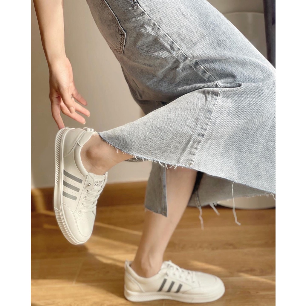 Giày thể thao nữ sneaker màu trắng kiểu giày bata đế bằng cổ thấp dễ phối đồ năng động GUUEM - GTT161