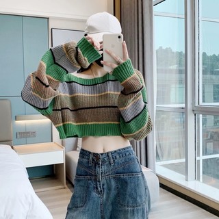 áo len kẻ xanh croptop hot hit (686#)
