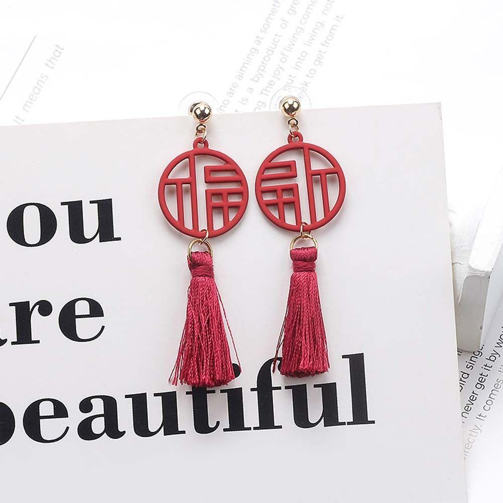 Khuyên Tai Tua Rua Dáng Dài Mặt Nhân Vật Năm Mới Phong Cách Trung Hoa