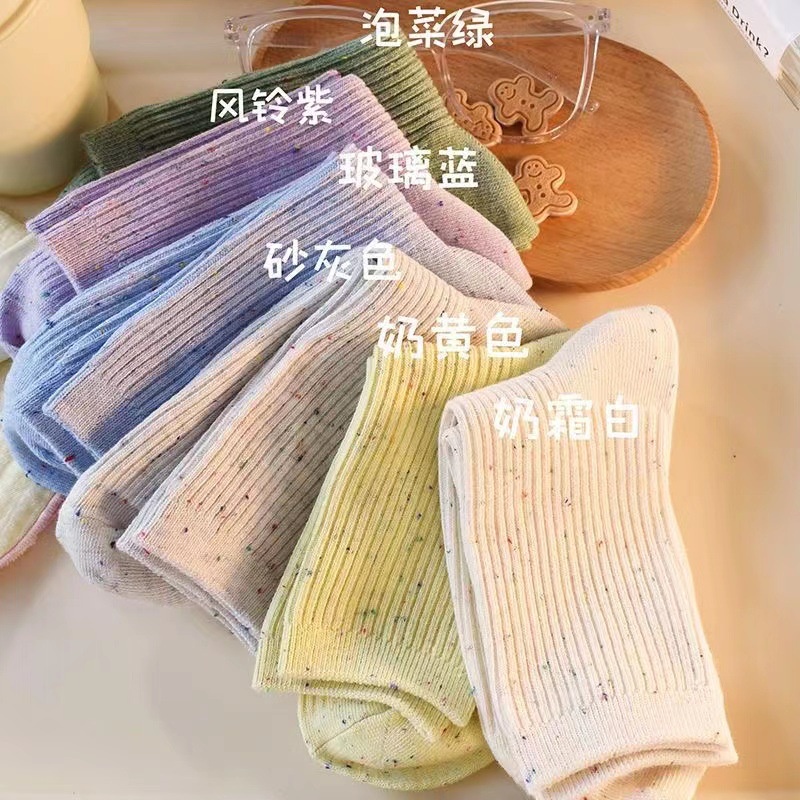 Vớ Cotton Dài Trung Bình Họa Tiết Chấm Bi Thời Trang Mùa Thu Hàn Quốc
