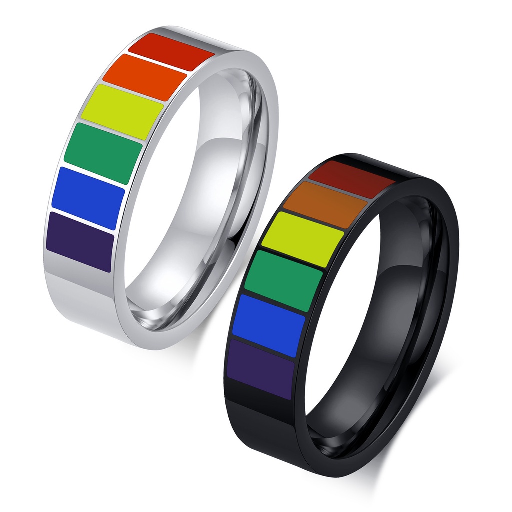 Nhẫn Inox Đen Cầu Vồng LGBT