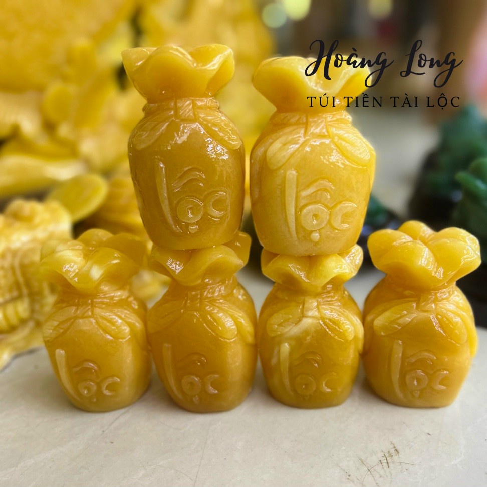 Túi tiền thần tài, túi tiền đá ngọc hoàng long - cao ~ 11cm, đường kính 6cm