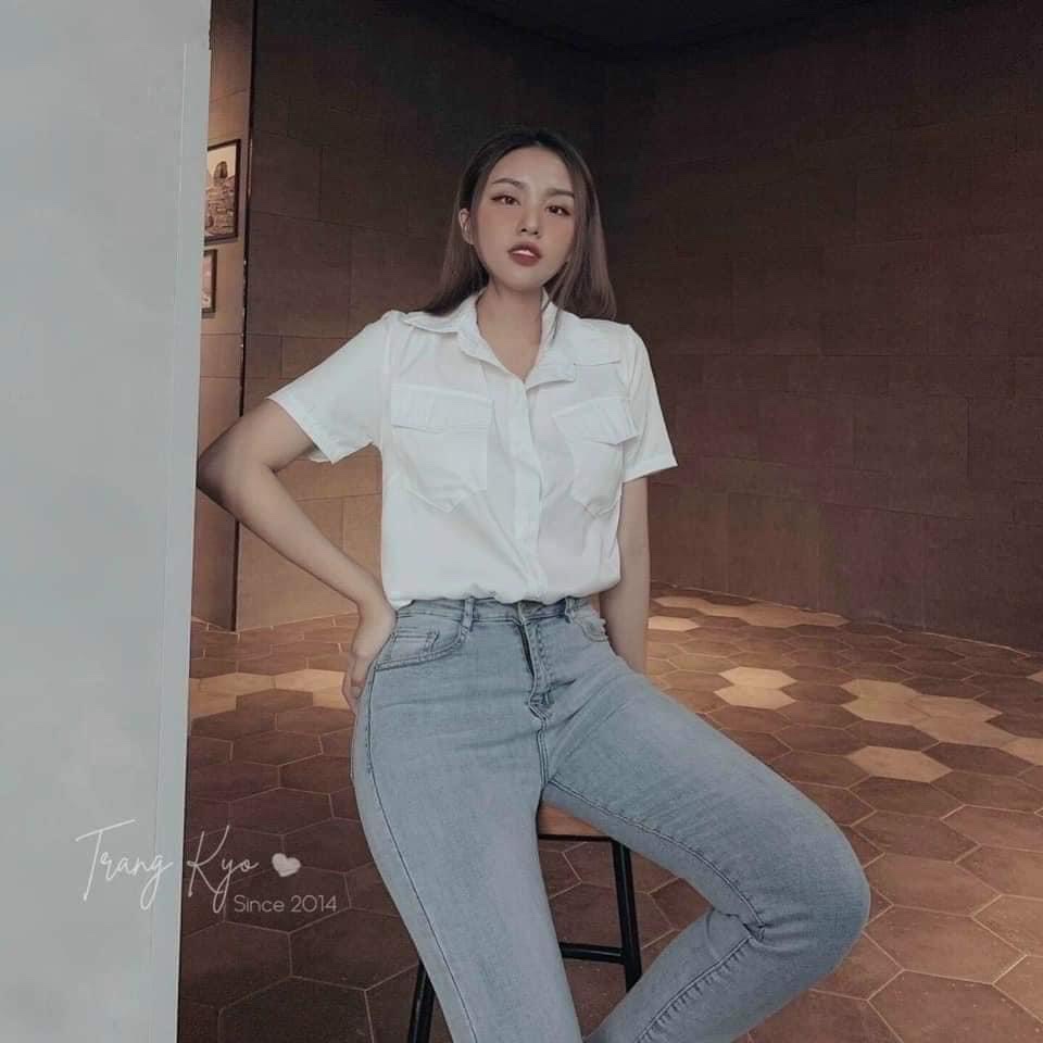 Áo sơ mi 2 túi nắp form chuẩn, áo sơ mi mua hè từ thời trang taz, áo sơ mi trắng ngắn tay