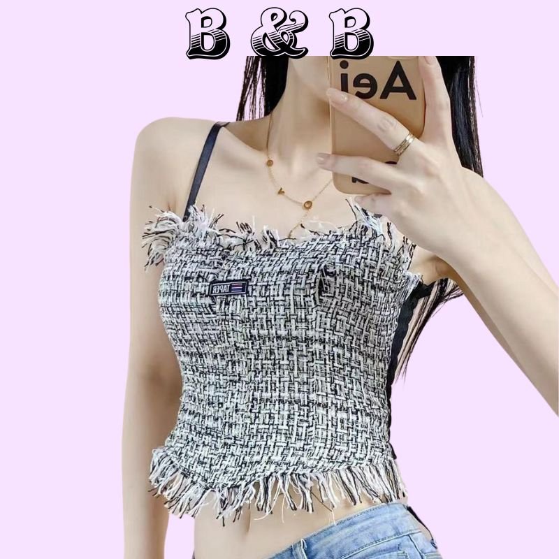 Áo bra 2 dây có đệm ngực dáng croptop chất liệu gân thun co giãn BB2258