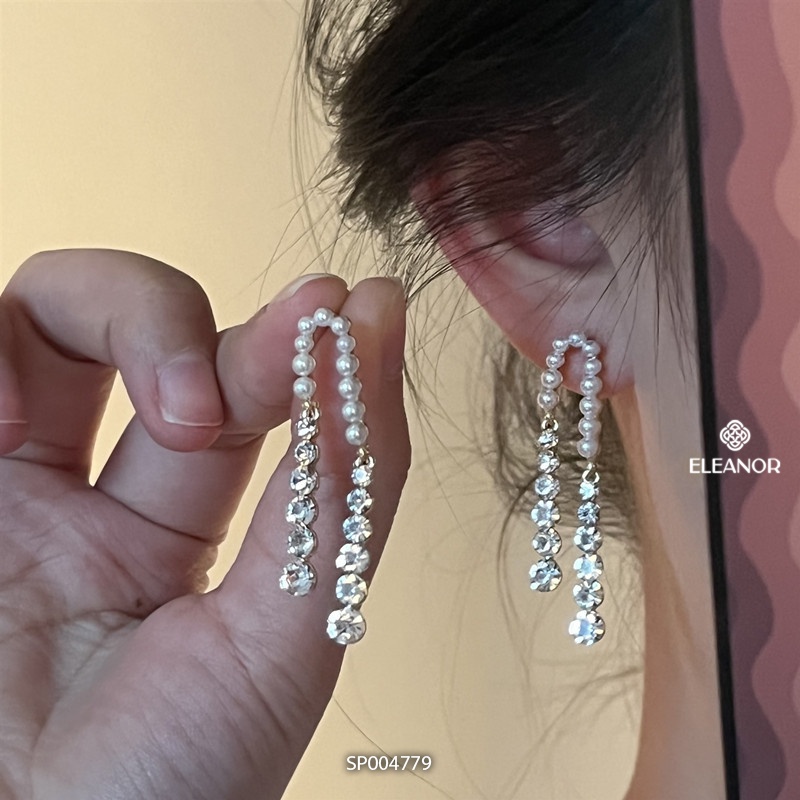 Bông tai nữ chuôi bạc 925 Eleanor Accessories đáng dài đính đá ngọc trai nhân tạo phụ kiện trang sức 4779