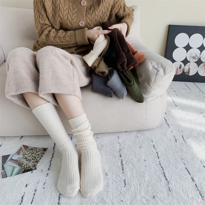 Vớ len dày WAFNHA D675 màu trơn đơn giản cho nữ