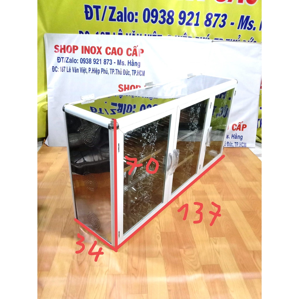 ( HCM ) -Tủ Úp Chén - Tủ Úp Chén Bát Soong Nồi - Tủ Chén Treo Tường Hoặc Để Bàn Nhôm Kính Cao Cấp Màu Trắng Sữa ( Feeshi