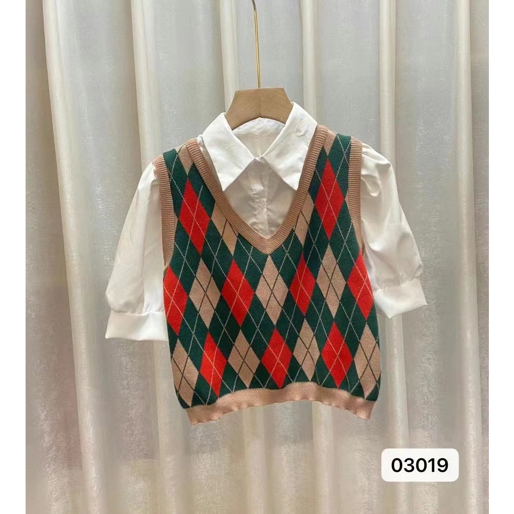 Aphrod Áo sweater Dệt Kim Giả Hai Lớp Phối Màu Tương Phản retro Cao Cấp