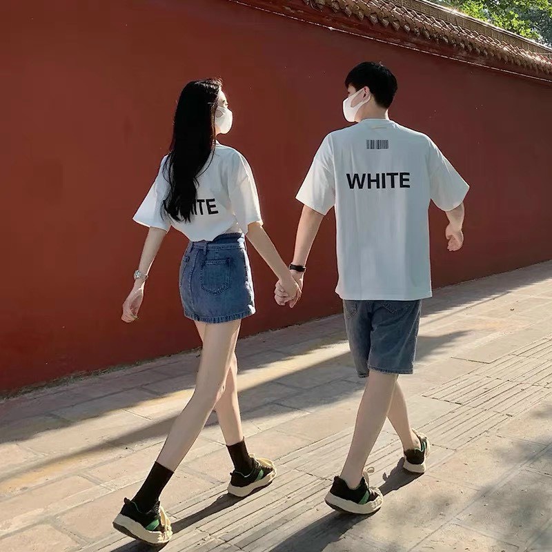 Áo Phông Đôi In Chữ Black White áo cặp nam nữ in chữ Unisex tay lỡ rộng