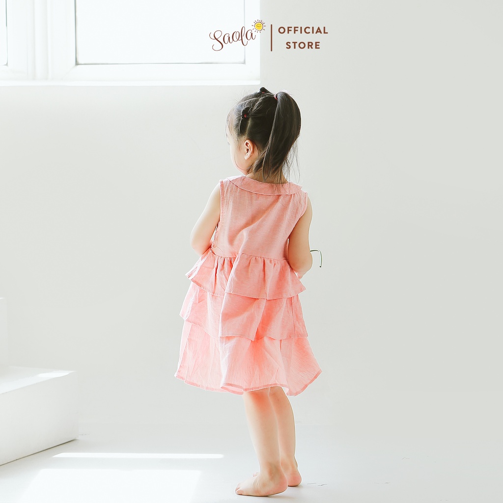 Đầm Bé Gái Tùng Xòe Ba Tầng Cổ Lá Sen Chất Liệu Linen Cao Cấp - KATERINA DRESS - DRL019 - SAOLA KIDS CLOTHING