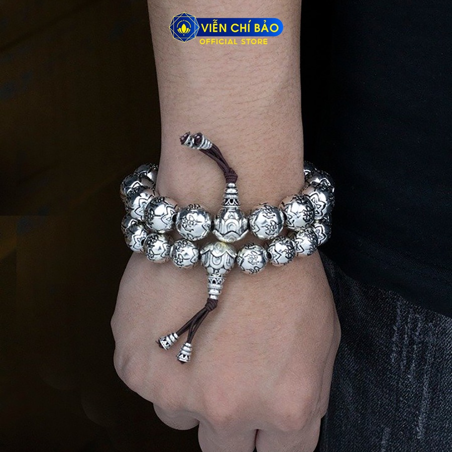 Vòng tay bạc nam Chuỗi BT Khắc Chữ Phật chất liệu bạc Thái 925 thời trang phụ kiện trang sức Viễn Chí Bảo L100286