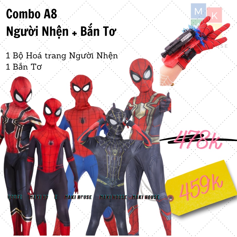Quần áo người nhện siêu nhân hoá trang halloween trẻ em Maki combo Người Nhện.A8