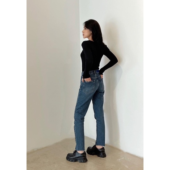 TheBlueTshirt - Quần Jeans Lưng Cao Nữ Ống Ôm - Ankle Crop Jeans