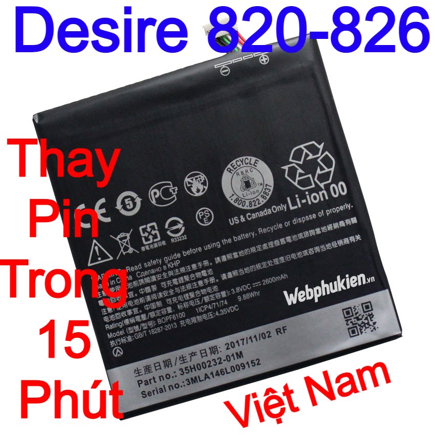 Pin zin cho HTC Desire 820 820U 820G, Desire 826 BOPF6100 - 2600mAh