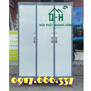 Tủ sắt đựng quần áo sơn dầu 3 cánh màu xám không kính - 1m8x1m2x45cm