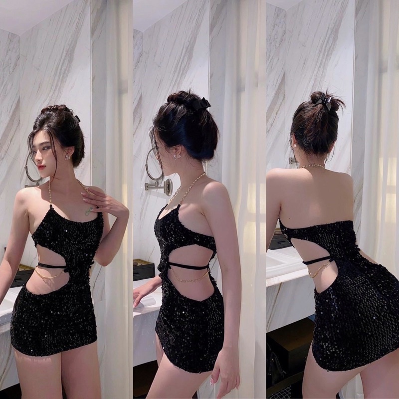 (Hình thật sản phẩm) Đầm dự tiệc lấp lánh hở eo sexy tôn dáng Yn HM2T BOUTIQUE