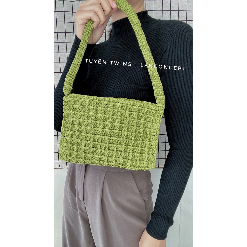 Handmade - túi caro form cứng cáp - họa tiết ô vuông siêu xinh