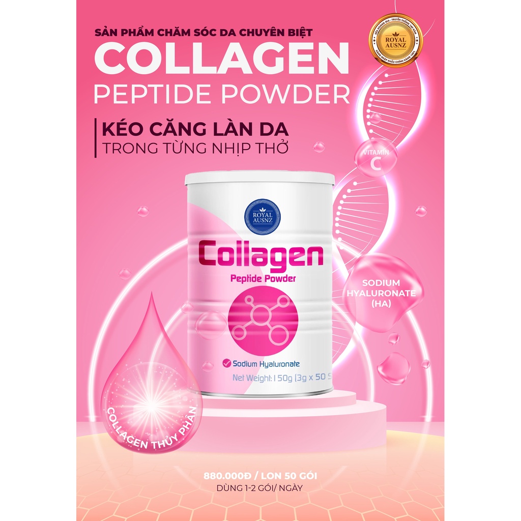 Sữa Hoàng Gia Úc Collagen Peptide Power Bổ Sung Collagen Thuỷ Phân Dễ Hấp Thụ Cho Cơ Thể ROYAL AUSNZ Hộp 50 Gói
