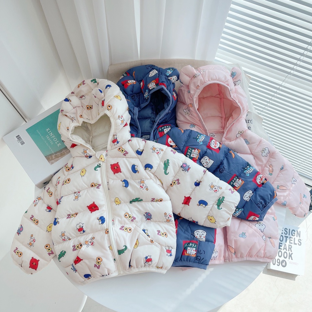 Áo phao tai gấu hoạ tiết dễ thương cho bé, áo khoác phao béo dày dặn ấm áp hàng quảng châu