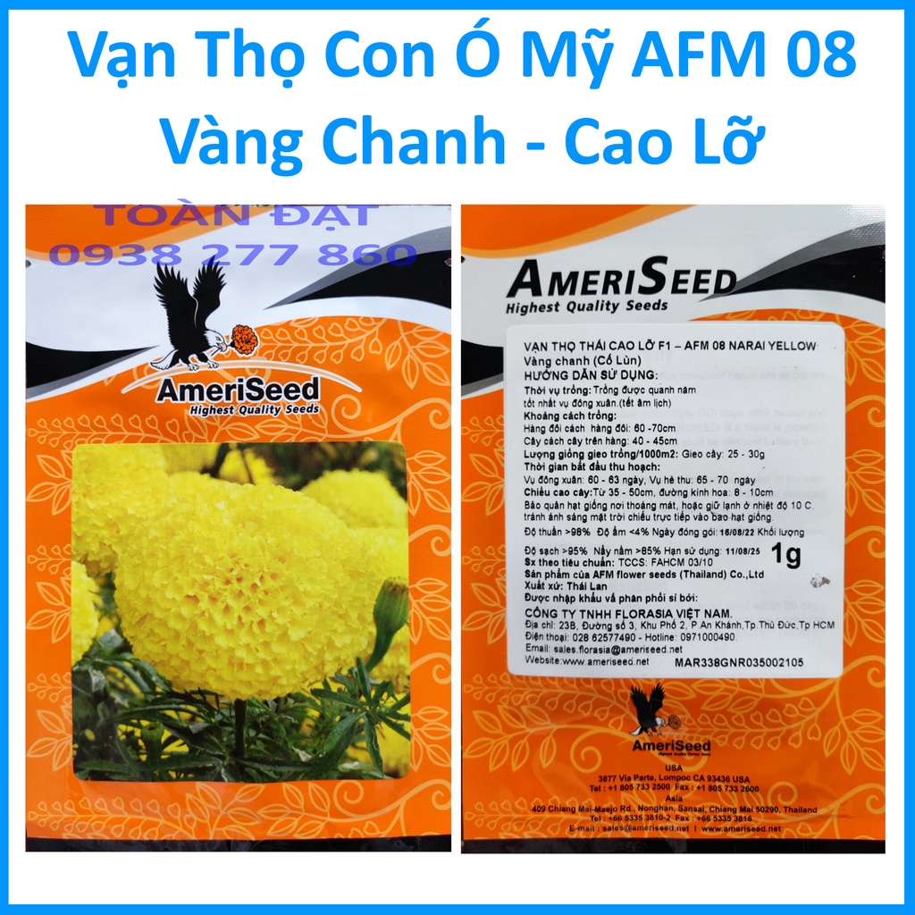 Hạt Giống Vạn Thọ Con Ó Mỹ AFM (1g), Xuất xứ Thái Lan